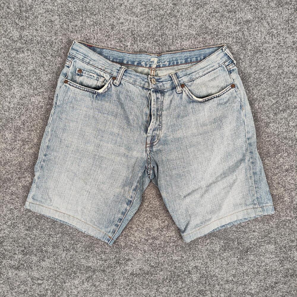 7 For All Mankind Shorts Mens 33 Blue Denim Light Wash Bermuda TRDJSBU-216U